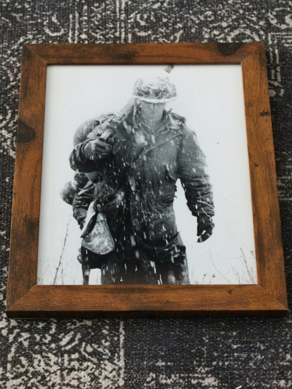 Framed Korean War US Marine in Snow Black and White Photo Print 8x10